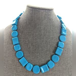 Vintage Mid Century Modern Blue Acrylic Geometric Beaded Necklace 22"